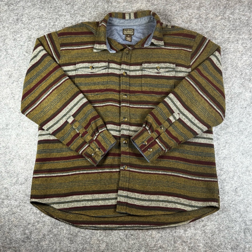 CE Schmidt Shirt Men 2XL Brown Wool Flannel Western Rodeo Hiking Striped Thick